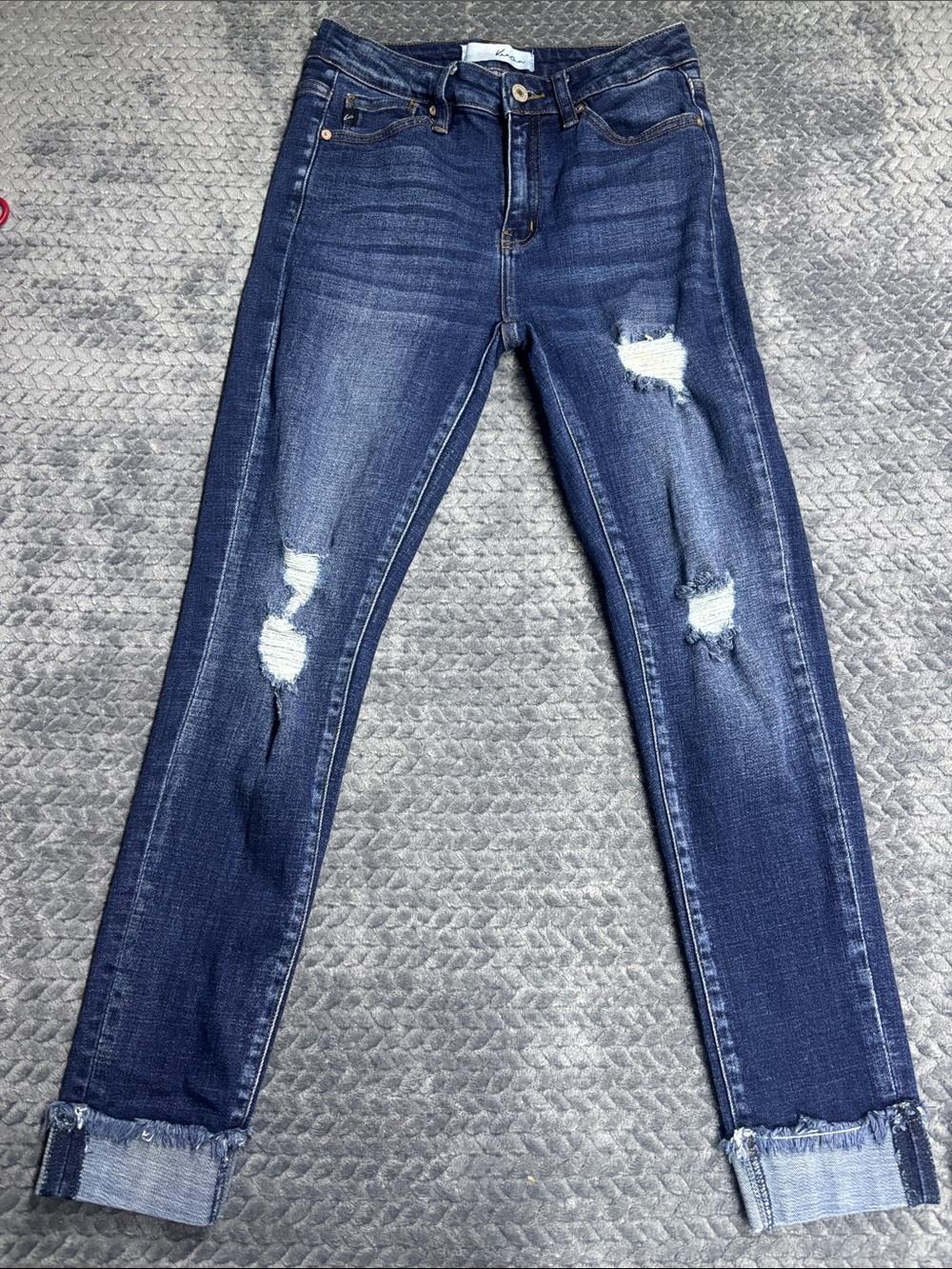 KanCan Mid/Dark Blue Distressed Cropped Skinny Jeans